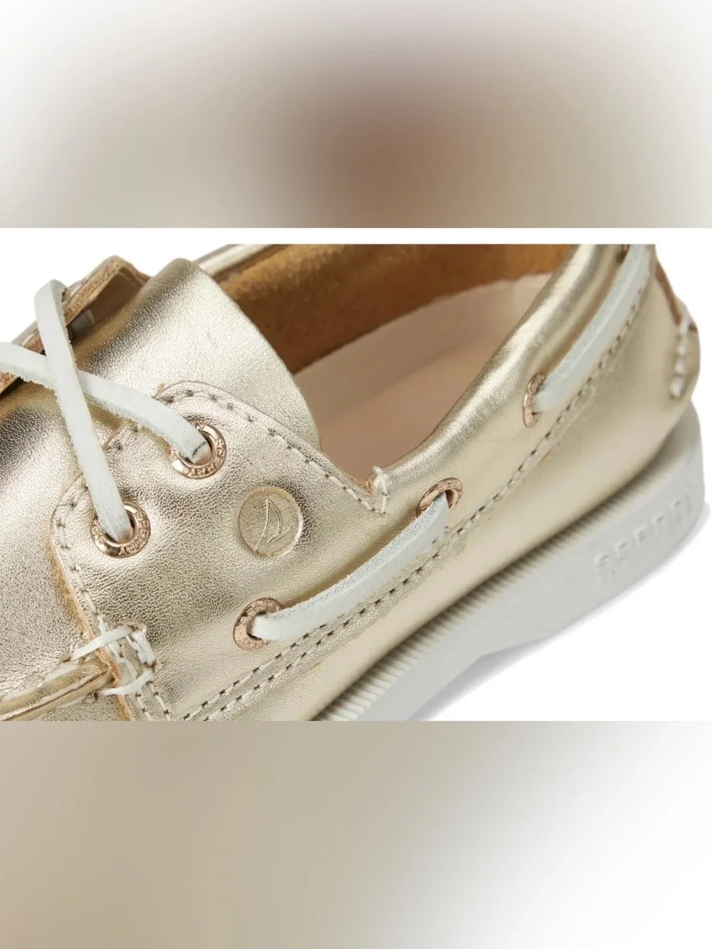 Sperry Kids Metallic Gold Boat Moccasins with White Soles